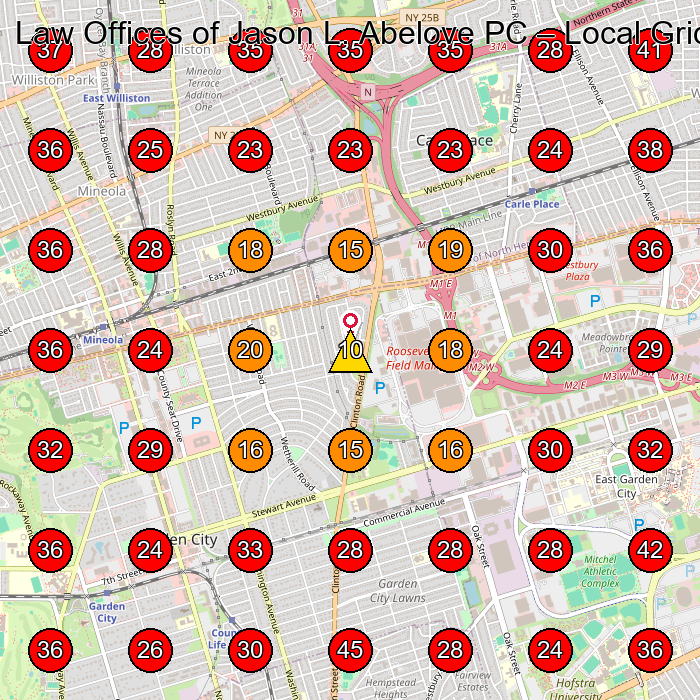 Law Offices of Jason L. Abelove PC GeoGrid visibility map for Employment Attorney in Mineola